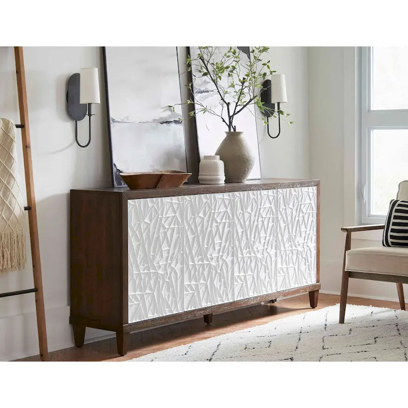 Meuble console en bois brun et blanc – Portes à motif de ficelle, assemblage par 1 personne, 3 tailles