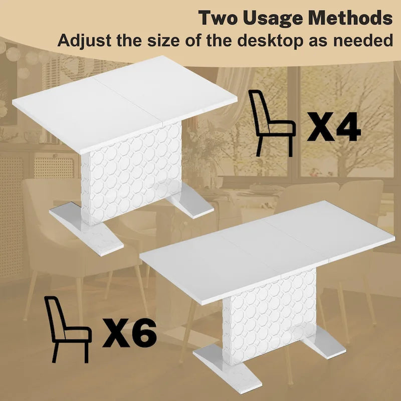 Table à manger extensible blanche/noire pour jusqu'à 6 personnes