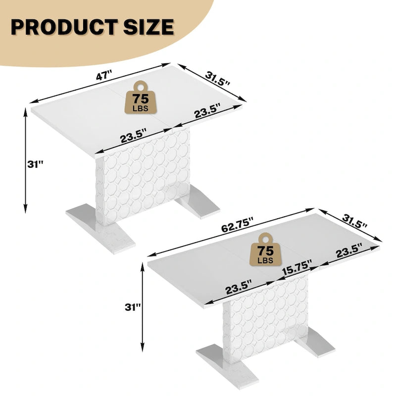 Table à manger extensible blanche/noire pour jusqu'à 6 personnes
