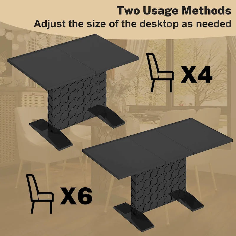 Table à manger extensible blanche/noire pour jusqu'à 6 personnes