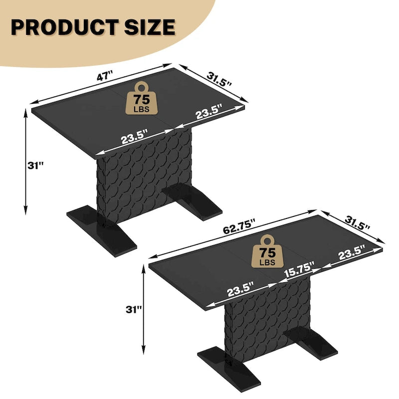 Table à manger extensible blanche/noire pour jusqu'à 6 personnes