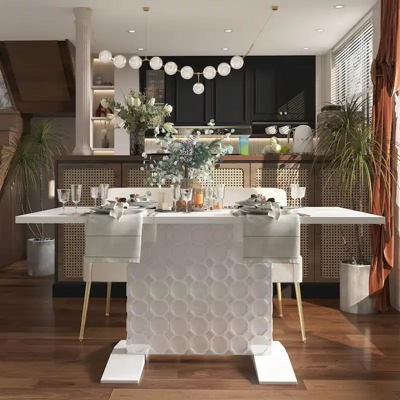 Table à manger extensible blanche/noire pour jusqu'à 6 personnes