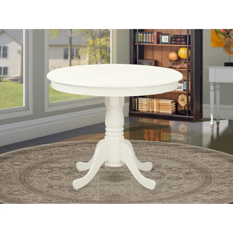 Table de salle à manger ronde à pied central, Buttermilk/Chêne/Blanc lin, 4 places