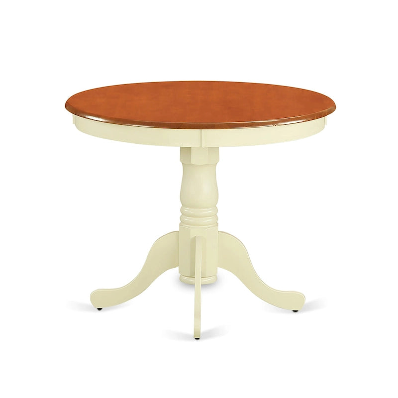 Table de salle à manger ronde à pied central, Buttermilk/Chêne/Blanc lin, 4 places