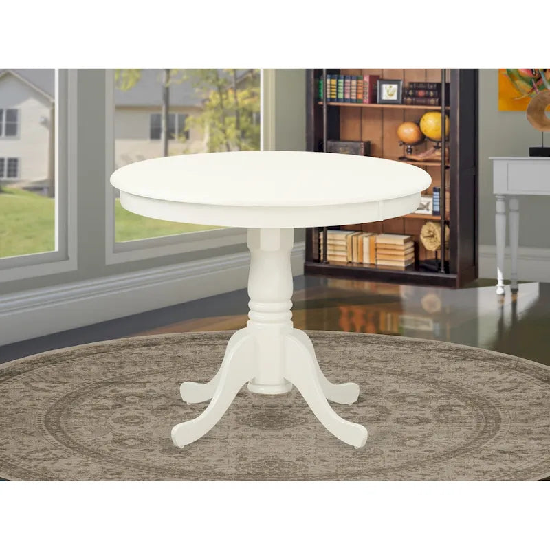 Table de salle à manger ronde à pied central, Buttermilk/Chêne/Blanc lin, 4 places