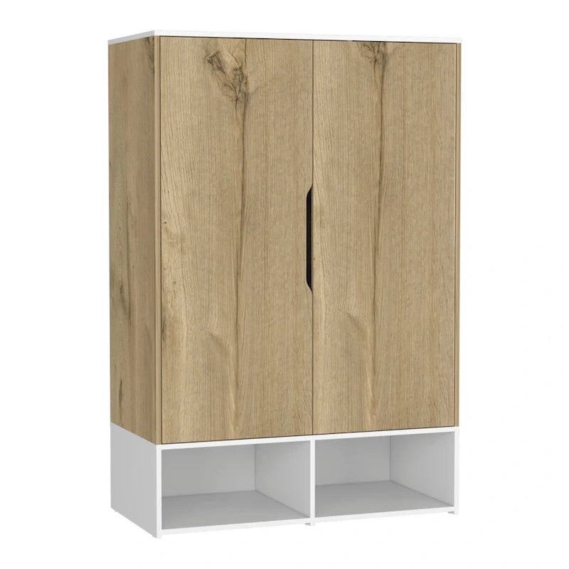 Armoire à deux portes avec tringle et étagères, Noir/Blanc & Chêne clair/Blanc, 1 personne