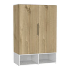 Armoire à deux portes avec tringle et étagères, Noir/Blanc & Chêne clair/Blanc, 1 personne