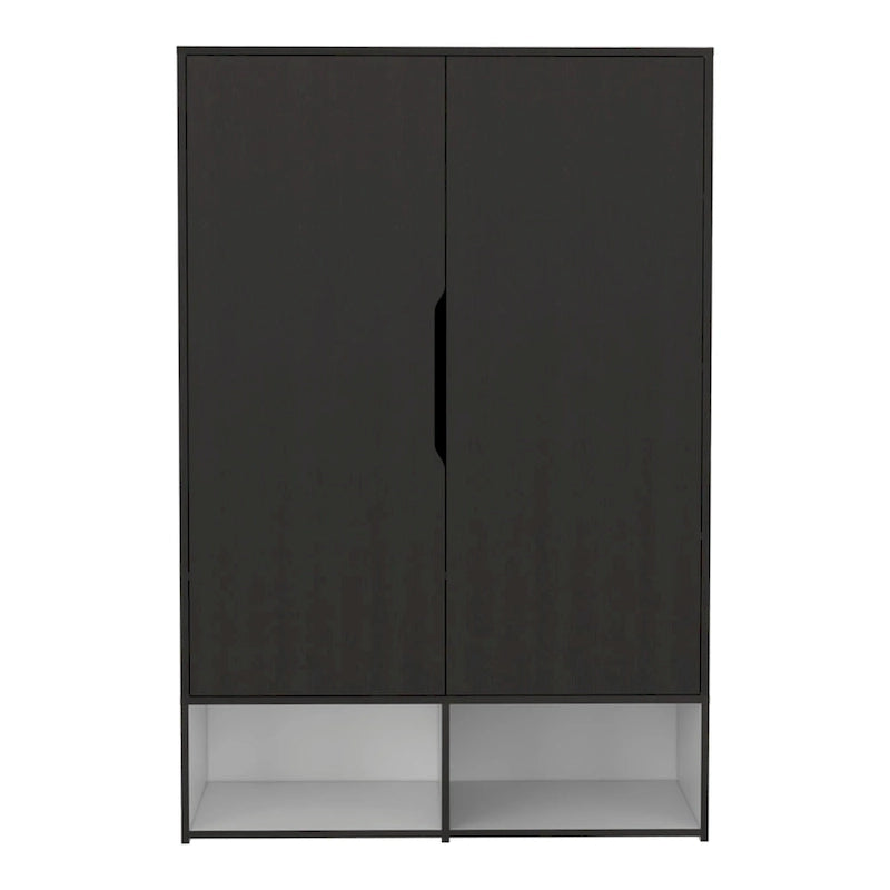 Armoire à deux portes avec tringle et étagères, Noir/Blanc & Chêne clair/Blanc, 1 personne