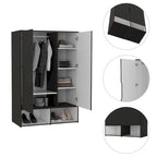 Armoire à deux portes avec tringle et étagères, Noir/Blanc & Chêne clair/Blanc, 1 personne
