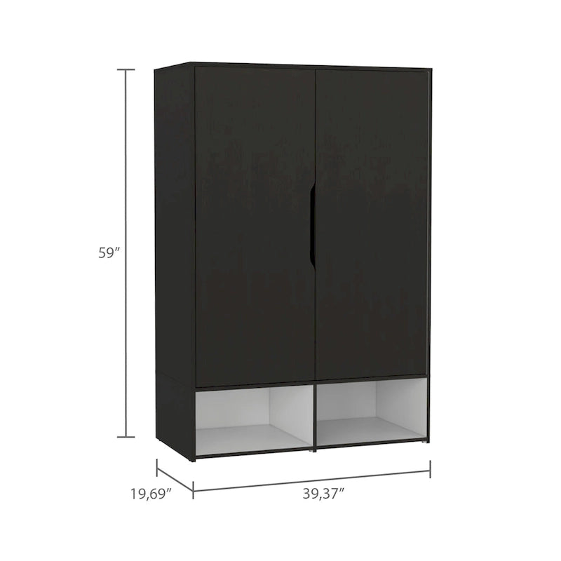 Armoire à deux portes avec tringle et étagères, Noir/Blanc & Chêne clair/Blanc, 1 personne
