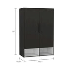 Armoire à deux portes avec tringle et étagères, Noir/Blanc & Chêne clair/Blanc, 1 personne