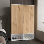 Armoire à deux portes avec tringle et étagères, Noir/Blanc & Chêne clair/Blanc, 1 personne