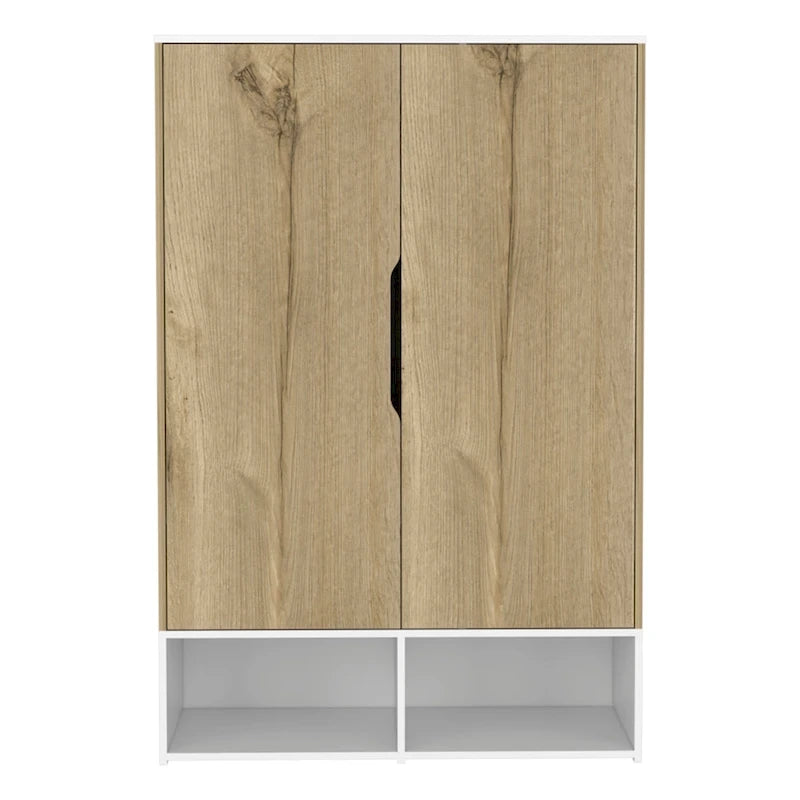 Armoire à deux portes avec tringle et étagères, Noir/Blanc & Chêne clair/Blanc, 1 personne