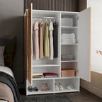 Armoire à deux portes avec tringle et étagères, Noir/Blanc & Chêne clair/Blanc, 1 personne