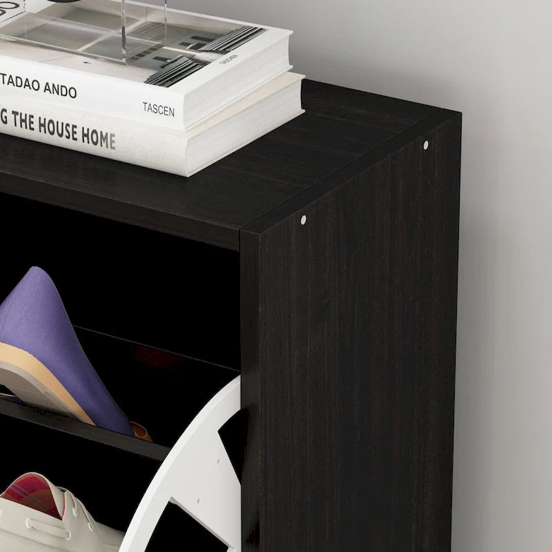 Meuble à chaussures en MDF blanc/noir avec 3 tiroirs abattants