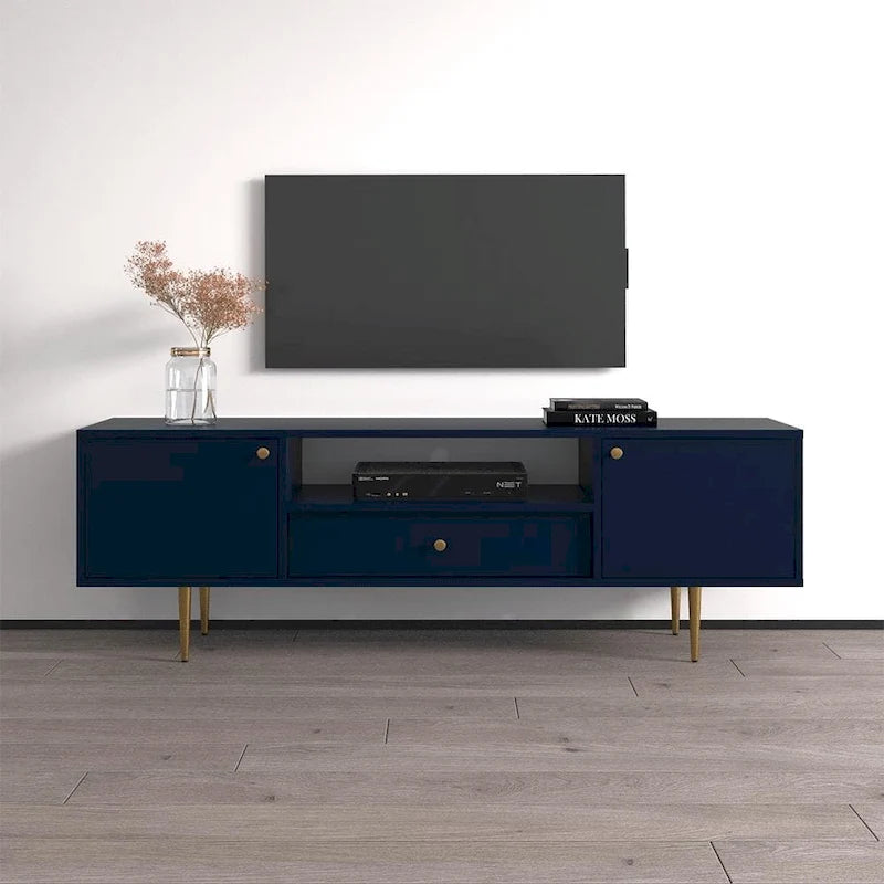 Meuble TV bleu mat de 160 cm – Convient aux écrans jusqu'à 70"