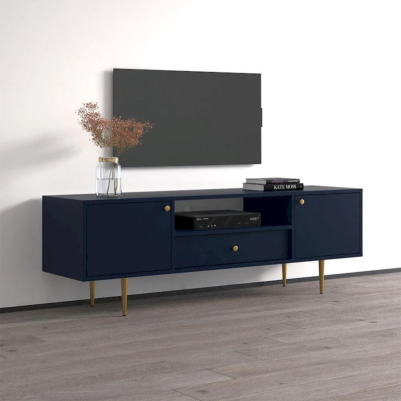 Meuble TV bleu mat de 160 cm – Convient aux écrans jusqu'à 70"