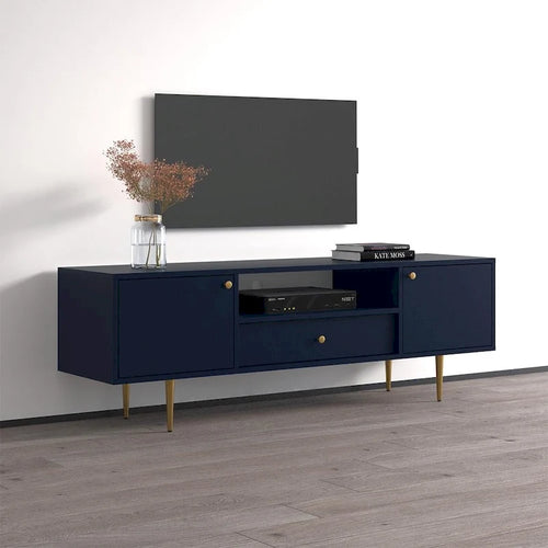 Meuble TV bleu mat de 160 cm – Convient aux écrans jusqu'à 70"