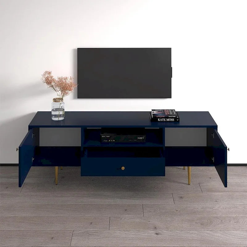 Meuble TV bleu mat de 160 cm – Convient aux écrans jusqu'à 70"