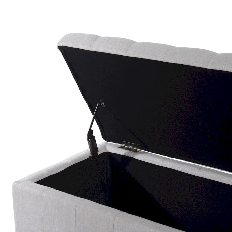 Banc de rangement capitonné en tissu crème, une place