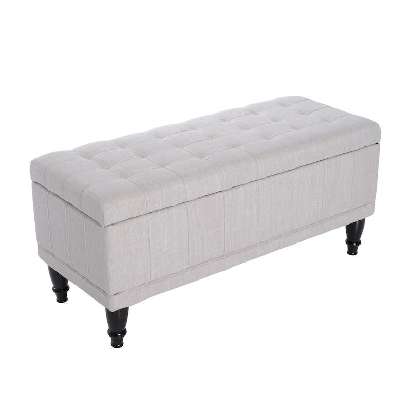 Banc de rangement capitonné en tissu crème, une place