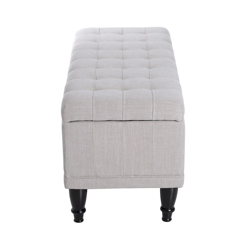 Banc de rangement capitonné en tissu crème, une place