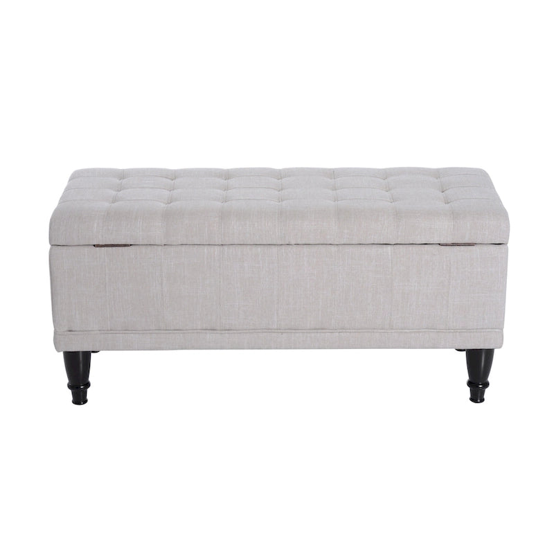 Banc de rangement capitonné en tissu crème, une place