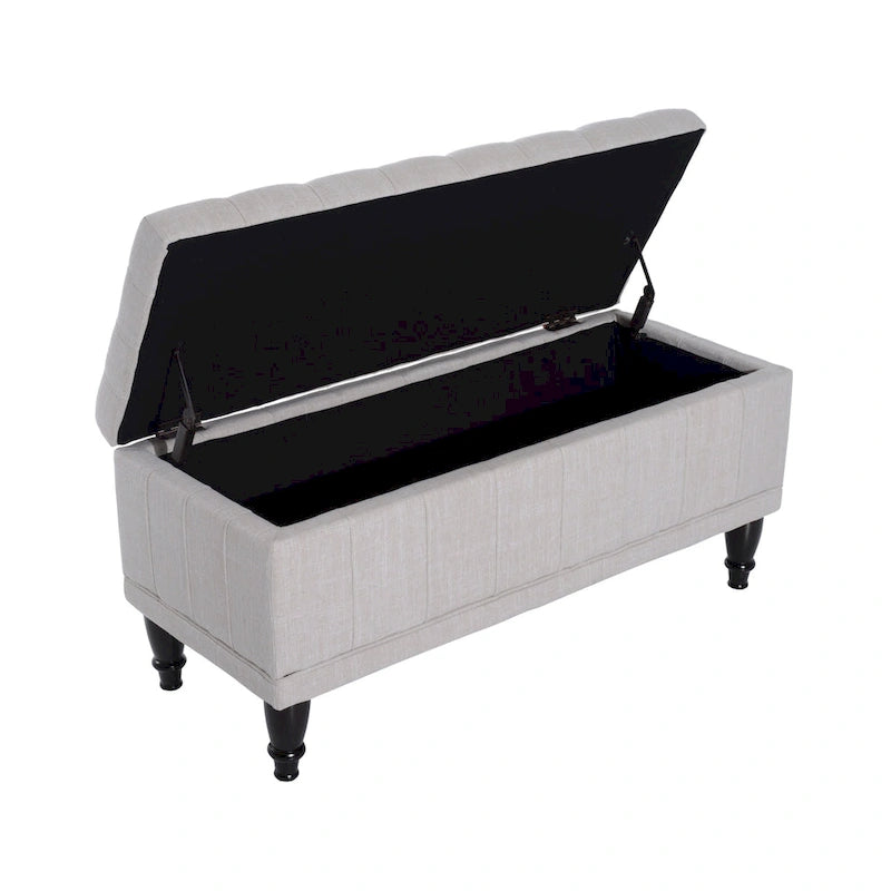Banc de rangement capitonné en tissu crème, une place