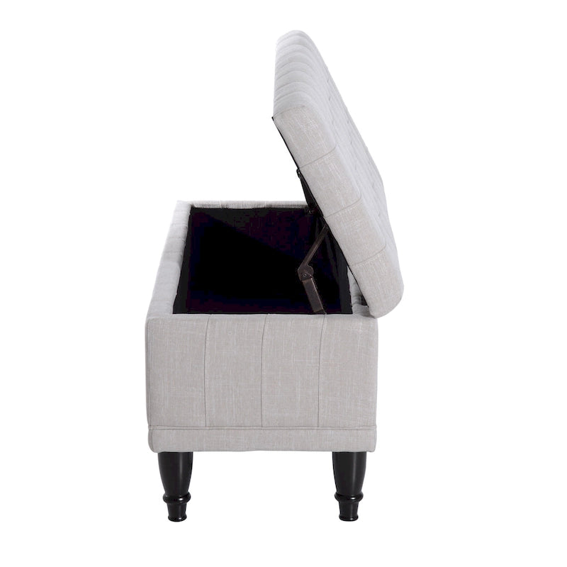 Banc de rangement capitonné en tissu crème, une place