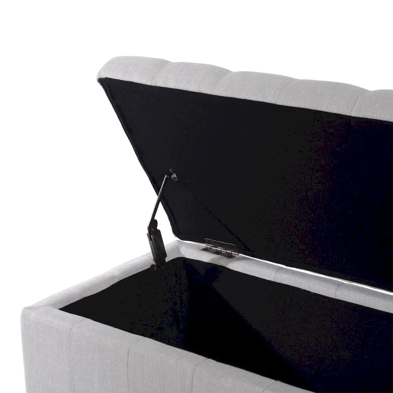 Banc de rangement capitonné en tissu crème, une place