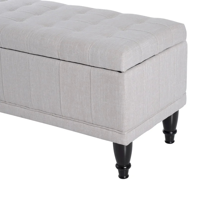Banc de rangement capitonné en tissu crème, une place