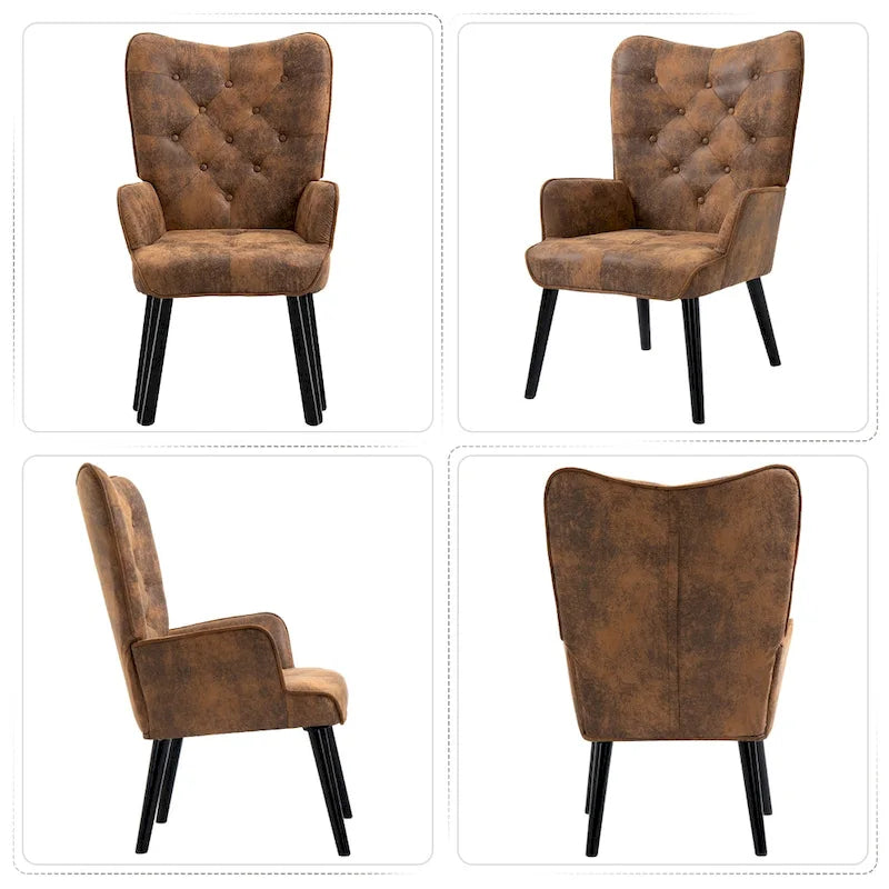 Fauteuil d'appoint dossier haut capitonné doré - Une place