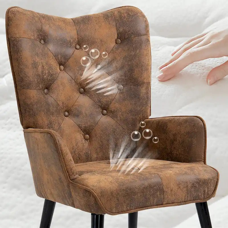 Fauteuil d'appoint dossier haut capitonné doré - Une place
