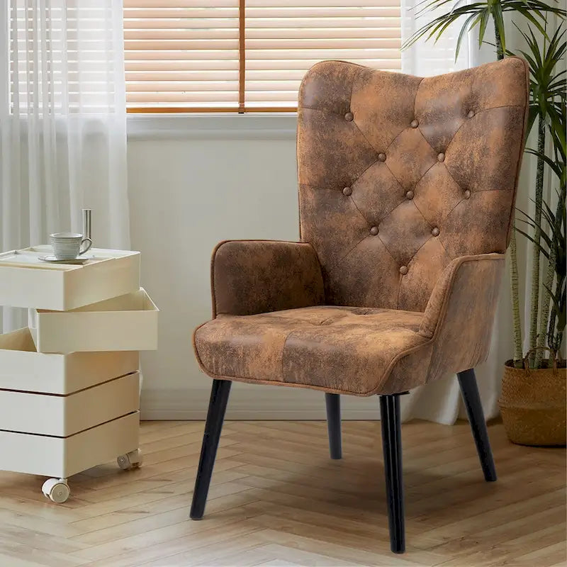 Fauteuil d'appoint dossier haut capitonné doré - Une place