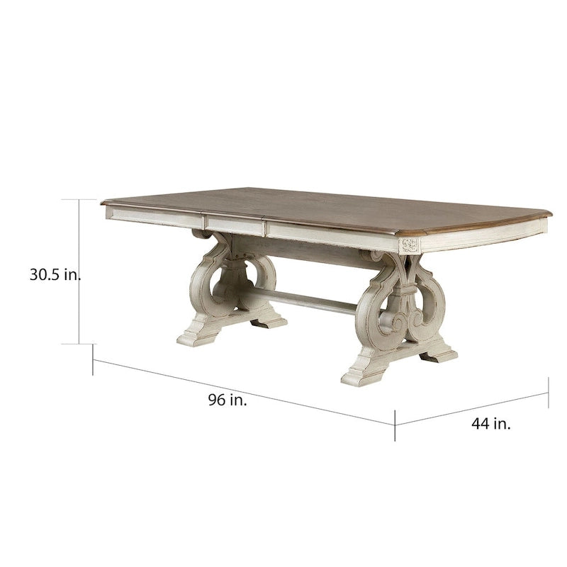 Table de salle à manger sur pied de ferme antique blanc, 8 places