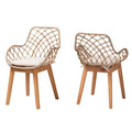 Chaises de salle à manger Bohèmes en rotin Blanc / Marron Naturel / Gris Décapé, Lot de 2