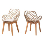 Chaises de salle à manger Bohèmes en rotin Blanc / Marron Naturel / Gris Décapé, Lot de 2