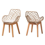 Chaises de salle à manger Bohèmes en rotin Blanc / Marron Naturel / Gris Décapé, Lot de 2