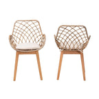 Chaises de salle à manger Bohèmes en rotin Blanc / Marron Naturel / Gris Décapé, Lot de 2
