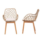 Chaises de salle à manger Bohèmes en rotin Blanc / Marron Naturel / Gris Décapé, Lot de 2