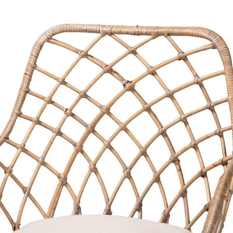 Chaises de salle à manger Bohèmes en rotin Blanc / Marron Naturel / Gris Décapé, Lot de 2