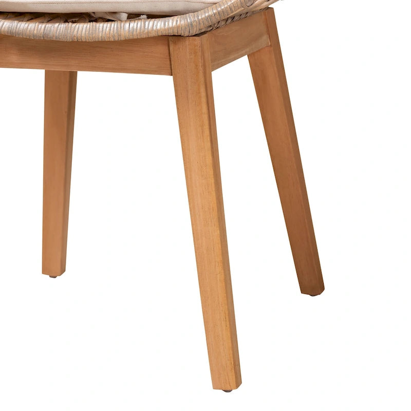 Chaises de salle à manger Bohèmes en rotin Blanc / Marron Naturel / Gris Décapé, Lot de 2