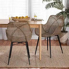 Chaises de salle à manger Bohèmes en rotin Blanc / Marron Naturel / Gris Décapé, Lot de 2