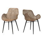 Chaises de salle à manger Bohèmes en rotin Blanc / Marron Naturel / Gris Décapé, Lot de 2