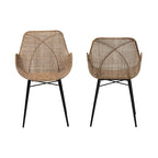 Chaises de salle à manger Bohèmes en rotin Blanc / Marron Naturel / Gris Décapé, Lot de 2