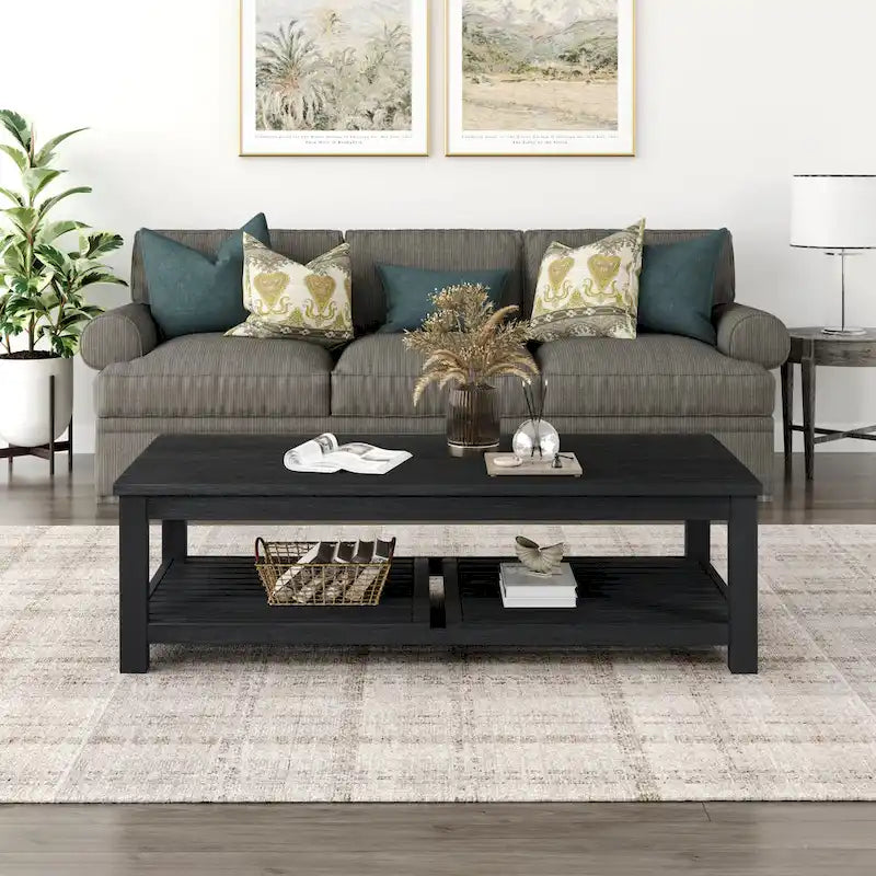 Table basse en bois d'acacia massif noir, coloris Amber / Drifted Sand / Alto