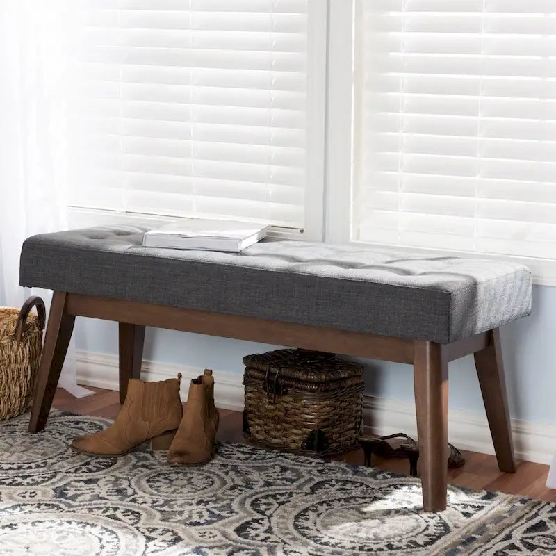 Banc capitonné Mid-Century Beige / Gris / Anthracite, 1 place