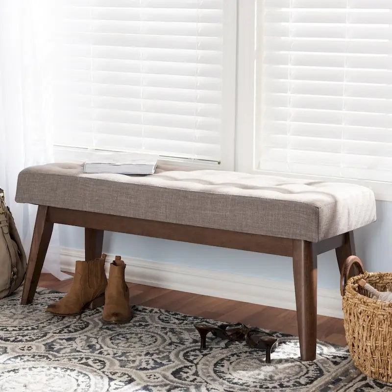 Banc capitonné Mid-Century Beige / Gris / Anthracite, 1 place