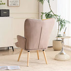 Fauteuil d'appoint dossier haut gris / patchwork – Micro tissu d'ameublement façon lin, pieds en bois d'hévéa, siège individuel