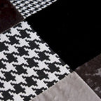 Fauteuil d'appoint dossier haut gris / patchwork – Micro tissu d'ameublement façon lin, pieds en bois d'hévéa, siège individuel